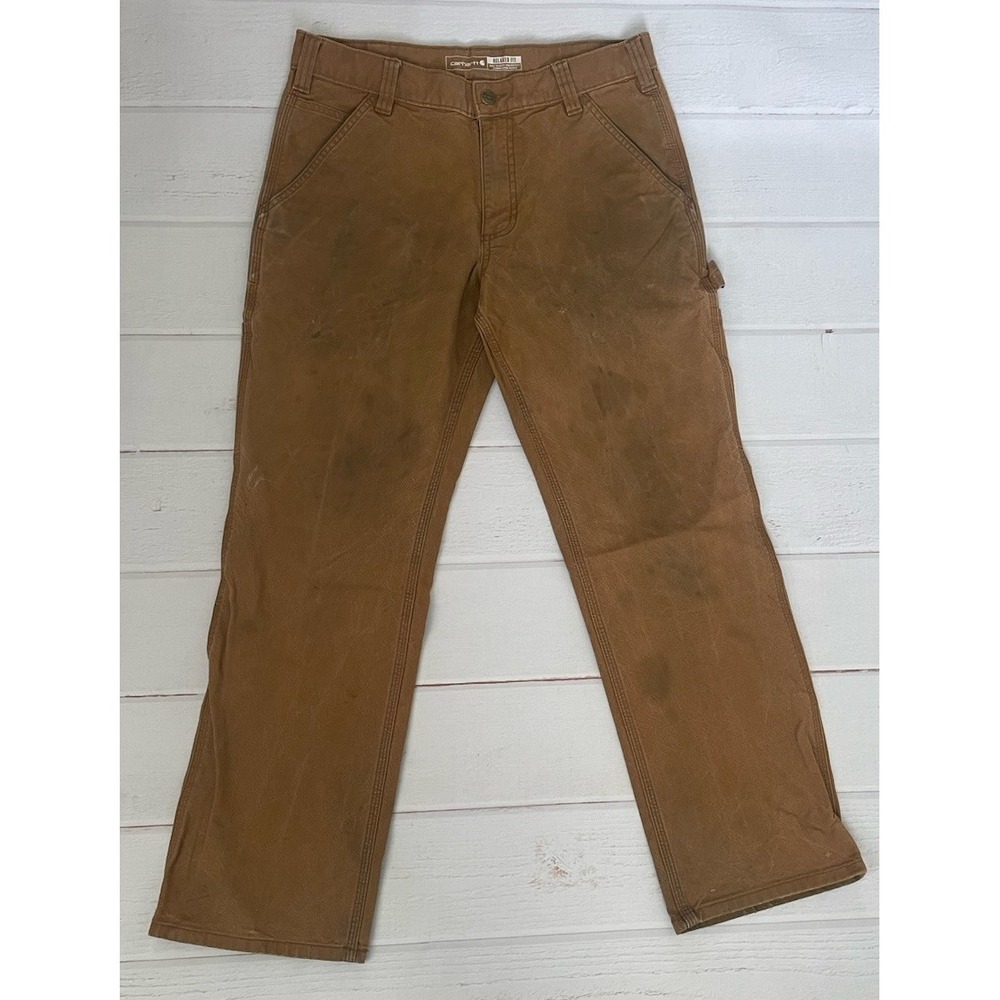 Men's Carhartt Carpenter Pants Workwear Pants‎ Camel Brown 32x29, Trashed